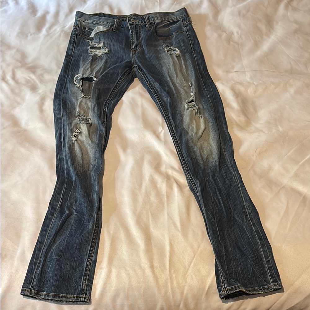 American Eagle Outfitters Distressed Dark Blue Slim Jeans